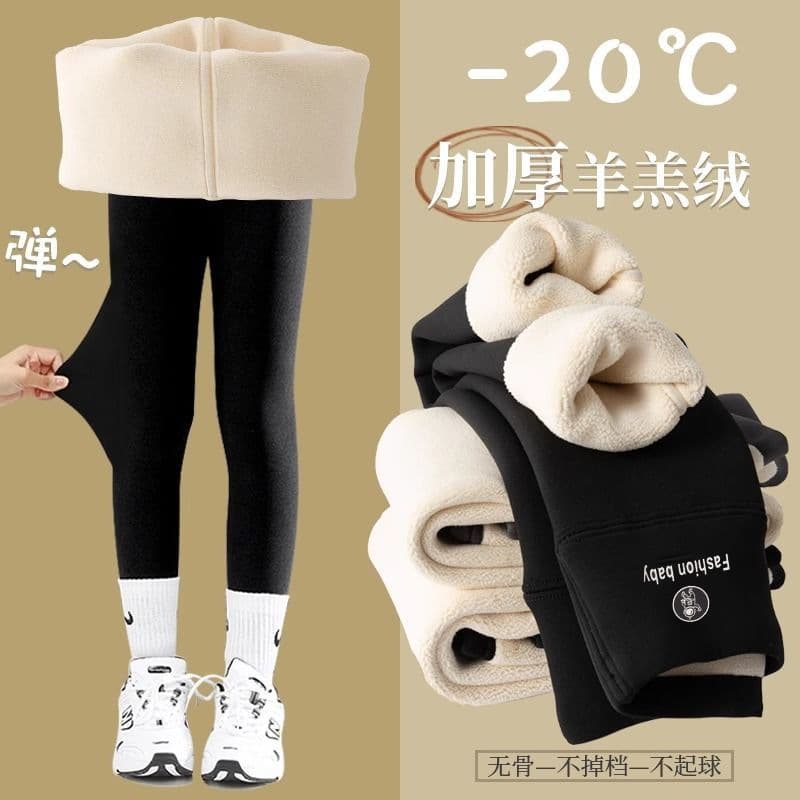 2024 Autumn/Winter Girls' Shark-Skin Pants, Nylon Barbie-Style Fleece-Lined Base Trousers