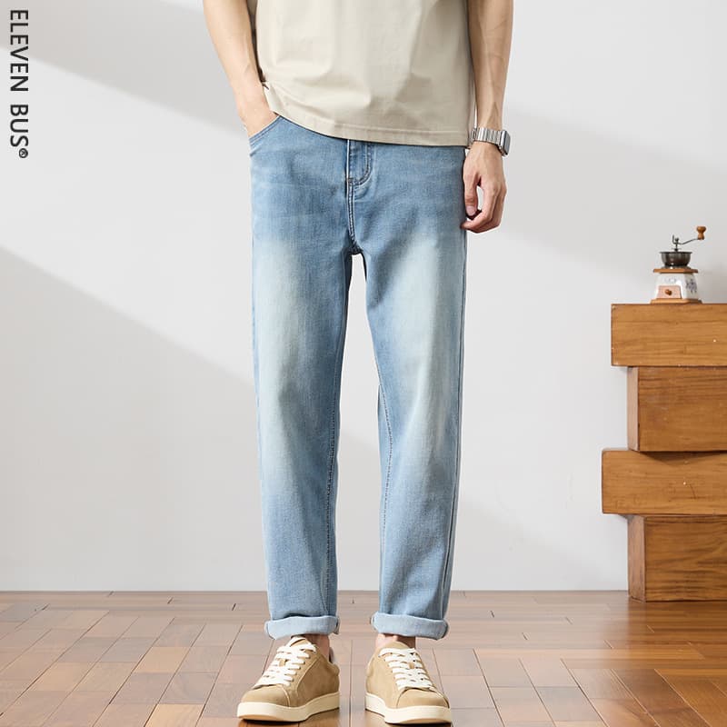 New Summer American Loose Tapered Jeans for Men, Casual Straight Denim Pants