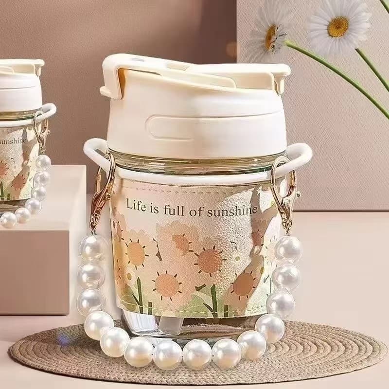 High-Appearance Pearl Cup, Straw Cup, Gift Bracelet, Water Cup, Girls' Coffee Cup, Dual-Use Cup, Souvenir Glass Cup