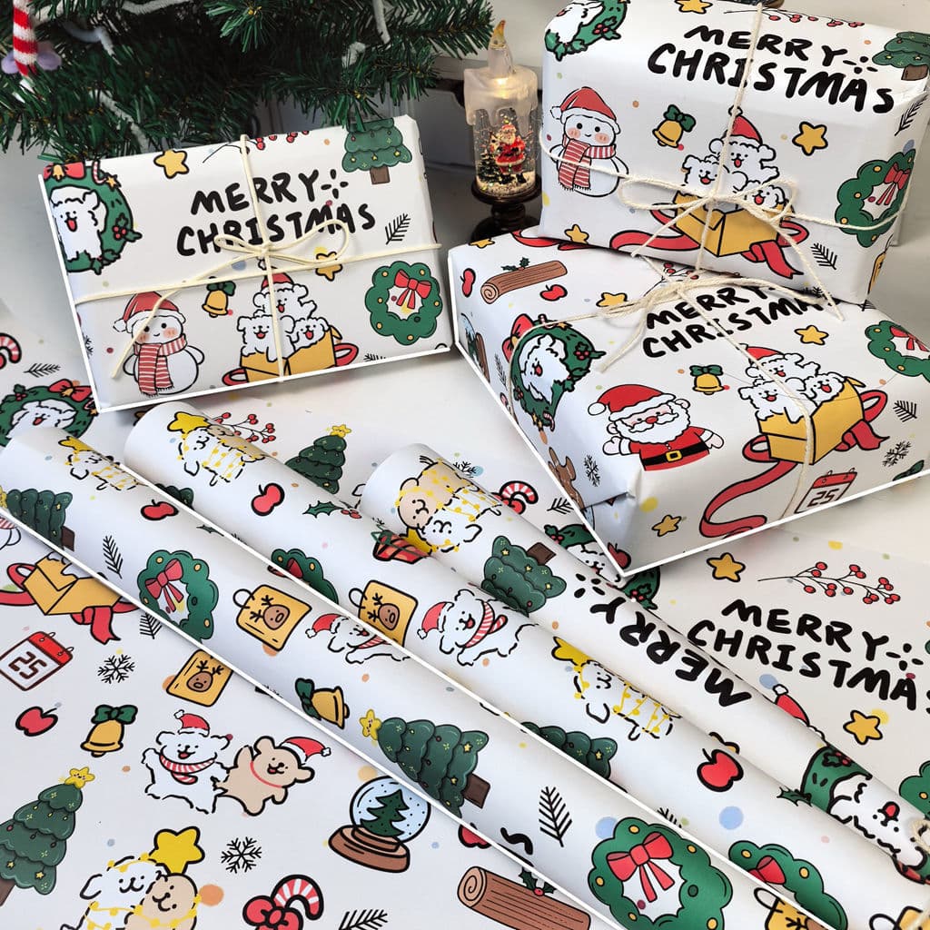 Ins Christmas Graffiti Wrapping Paper Large Size Birthday Gift Box Shoe Box Cartoon Book Cover Paper