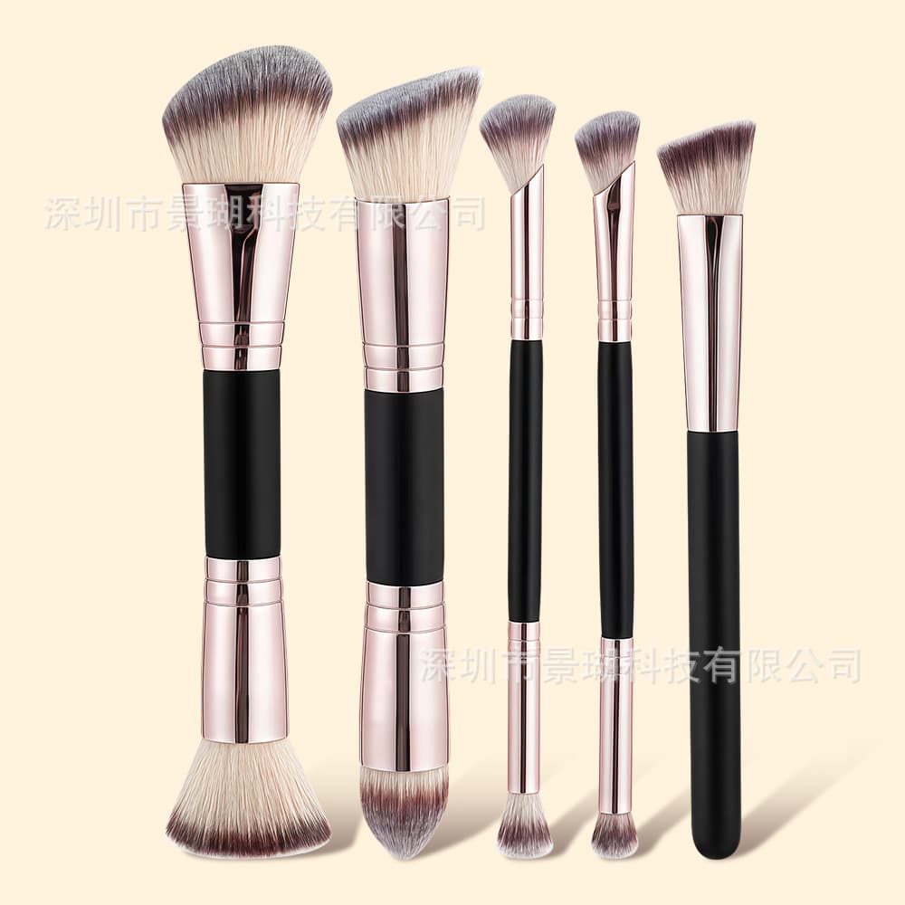 New 5-Piece Dual-Ended Makeup Brush Set Multi-Purpose Foundation Brush Contour Brush Concealer Brush Eyeshadow Brush Beauty Tools