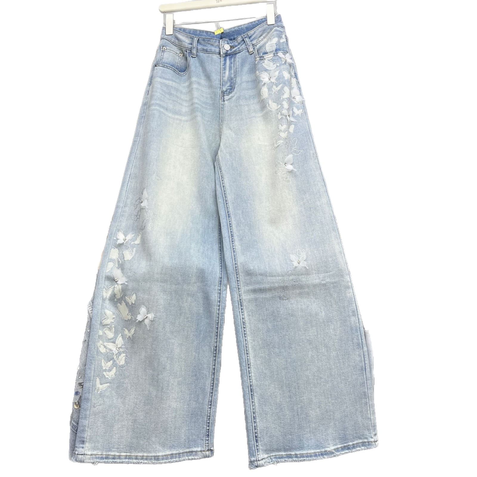 Butterfly Print Denim Pants for Women 2026 Summer New Arrival High-Waist Loose Fit Versatile Fashionable Wide-Leg Trousers