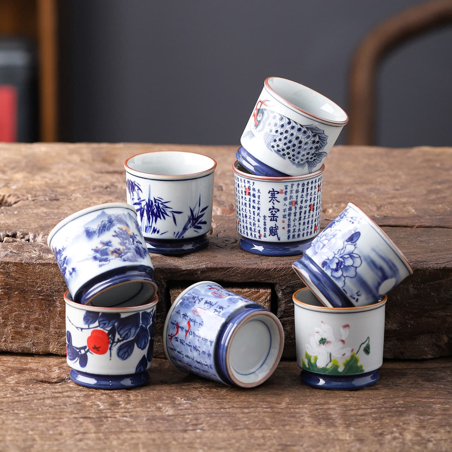 Retro blue and white porcelain master cup ceramic tea cup home kung fu tea set drinking tea cup single cup Japanese tea cup