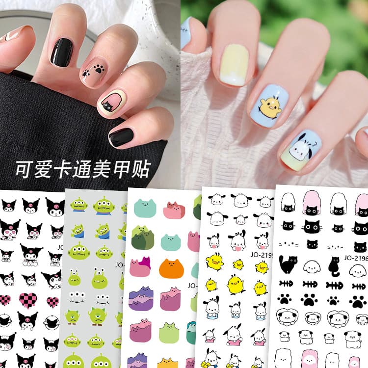 New Style Cute Cartoon Nail Stickers Three-Eyed Duck Kuromi Yellow Duck Nail Art Stickers Paw Dog Little Cat Decorative Nail Pat