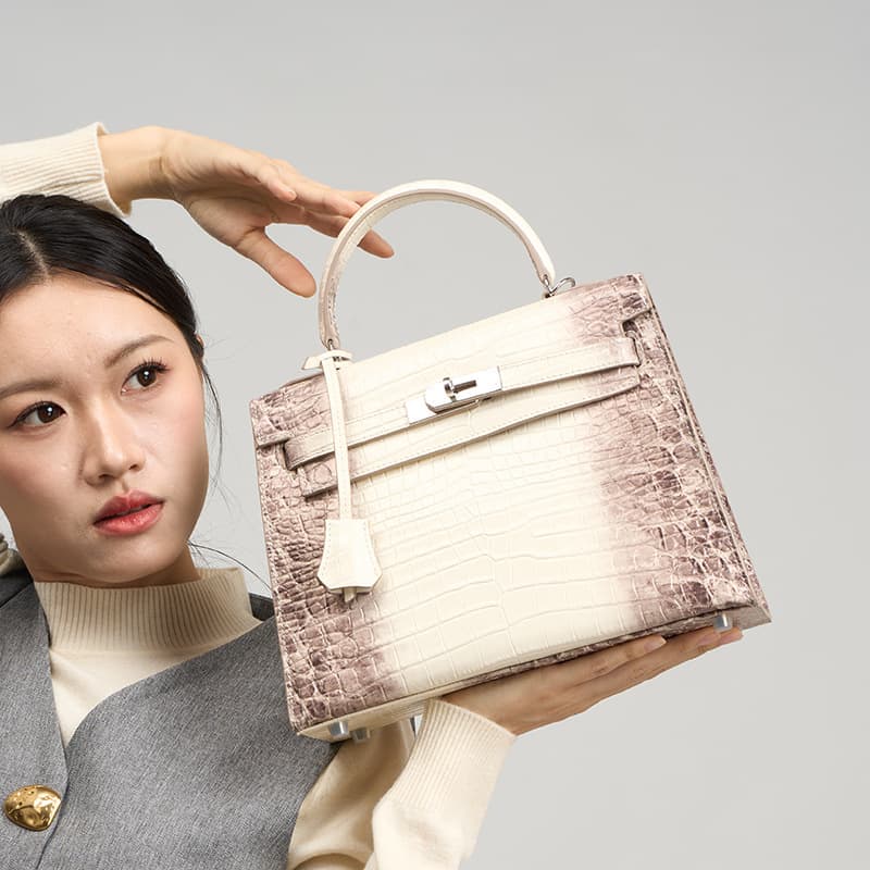 High Quality Crocodile Pattern Kelly Bag, Commuter Shoulder Bag, Top Layer Cowhide Genuine Leather, Large Capacity Tote for Women