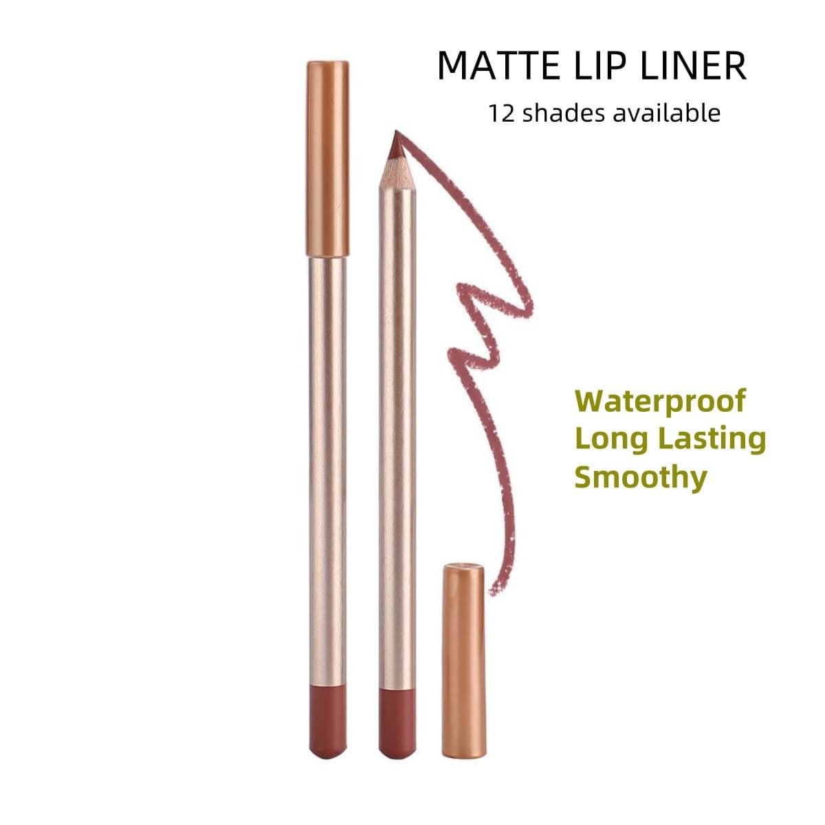 Cross-border Beauty 12-Color Matte Waterproof Lip Liner Pencil Long-Lasting Non-Smudge Wooden Lip Pencil Lipliner Lipstick Pencil