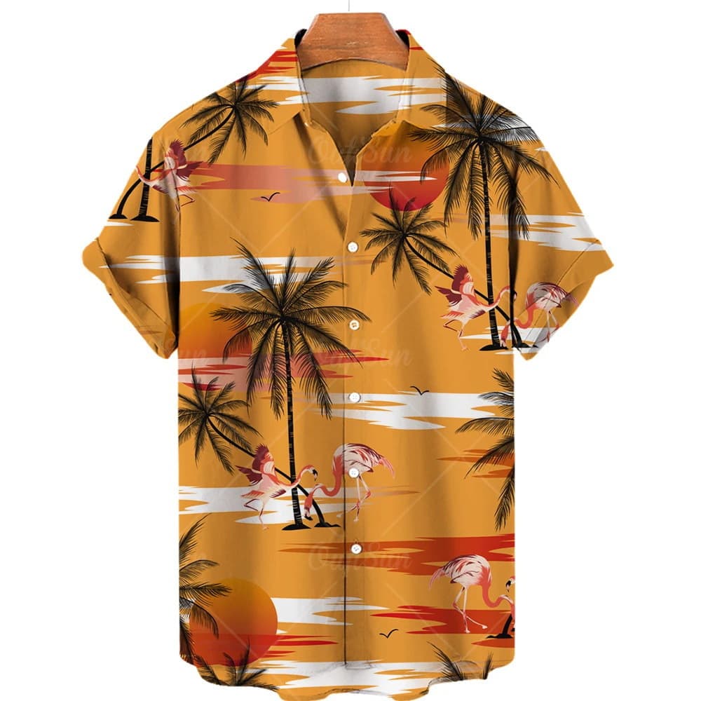 Cross-border source temu Xiyin TK coconut flamingo summer men's casual versatile short-sleeved shirt factory wholesale