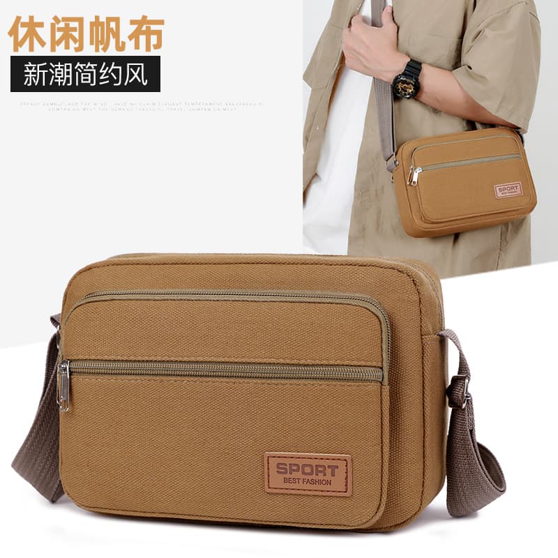 Cross-border Men's Business Commuter Shoulder Bag Lightweight Solid Color Simple Printed Logo Multi-layer Solid Color Crossbody Bag