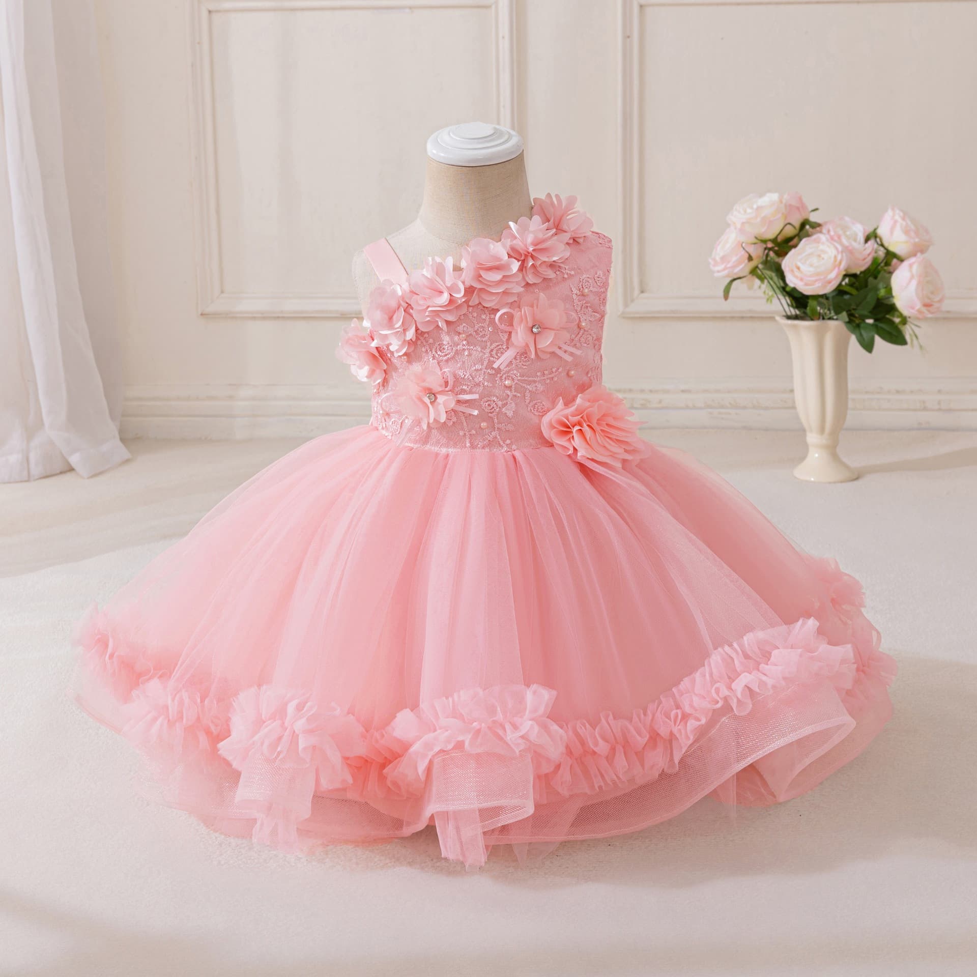 Cross-border Children's Performance Dress Half Strap Sequin Princess Dress Baby Girl Birthday Dress Tutu Tulle Skirt