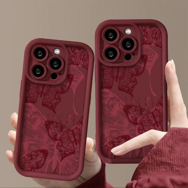 Premium Wine Red Butterfly Case for iPhone 17 Pro Max 16 Plus 13 Phone Case 12 11 Soft 7P Step Case 15