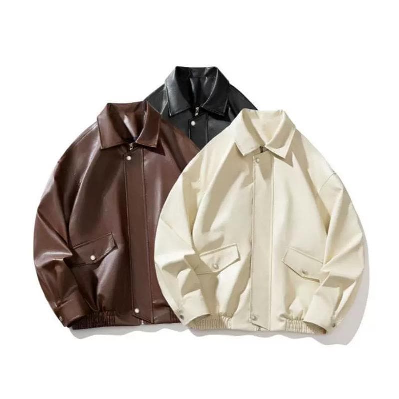 2024 Autumn New Men's PU Leather Jacket American Trendy Fashion Loose Lapel Jacket Men's Top