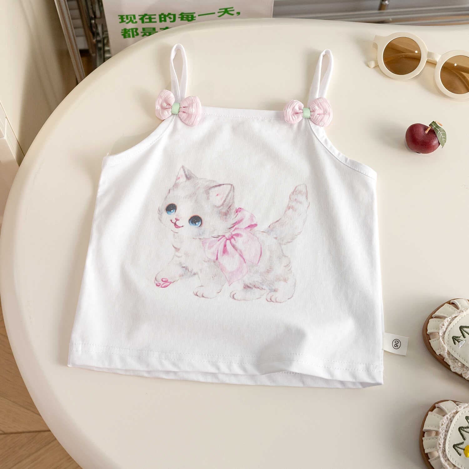 Girls' Summer Princess Spliced Sleeveless Lace Vest 2026 New Cartoon Embroidery Top