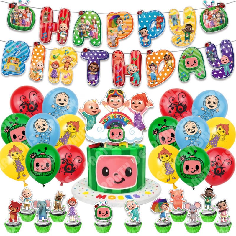Cross-border Watermelon Family Birthday Party Decoration Kit Banner Cake Toppers Balloons Set
