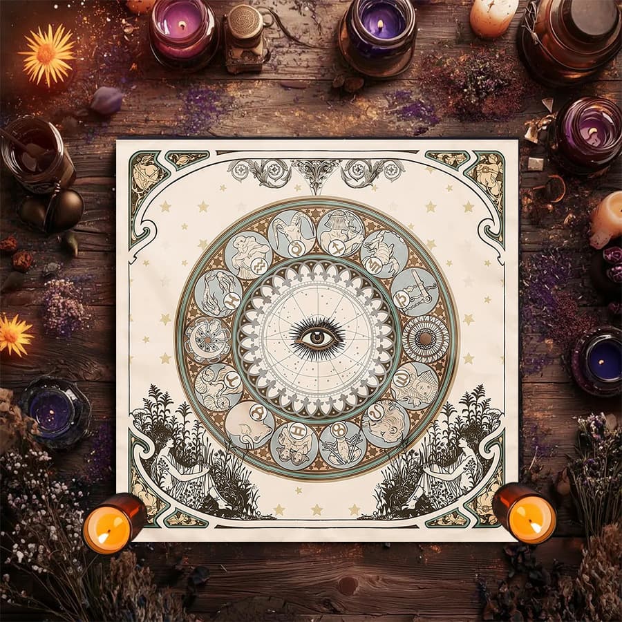 Vintage Moon Phase Flower Altar Cloth Five-Pointed Star Tarot Black Oracle Mat Tarot Tablecloth Mat
