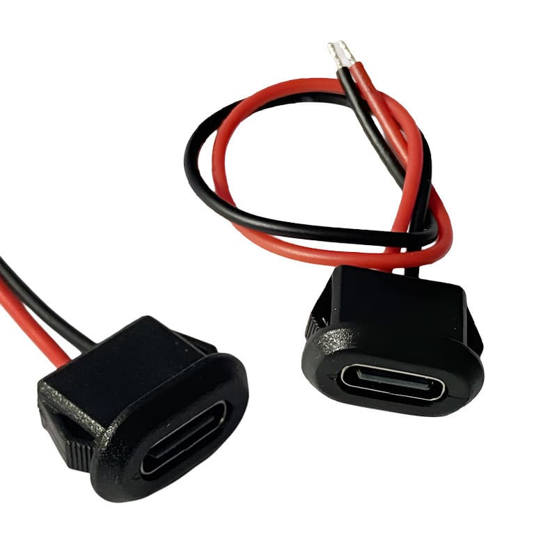 Type-C 2P injection-molded straight-press female socket, transparent with LED, oval charging port for automotive and electric vehicle connectors