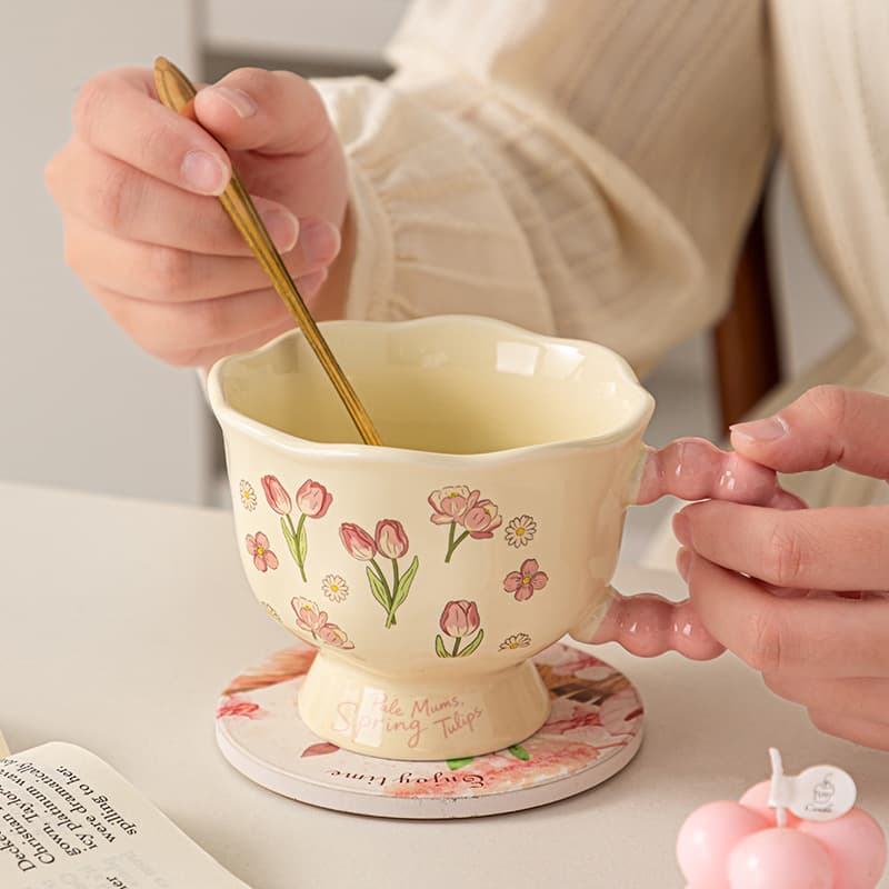 Tulip Mug Fresh and Elegant High-Appearance Ceramic Cup with Logo Print for Women Best Friend Gift