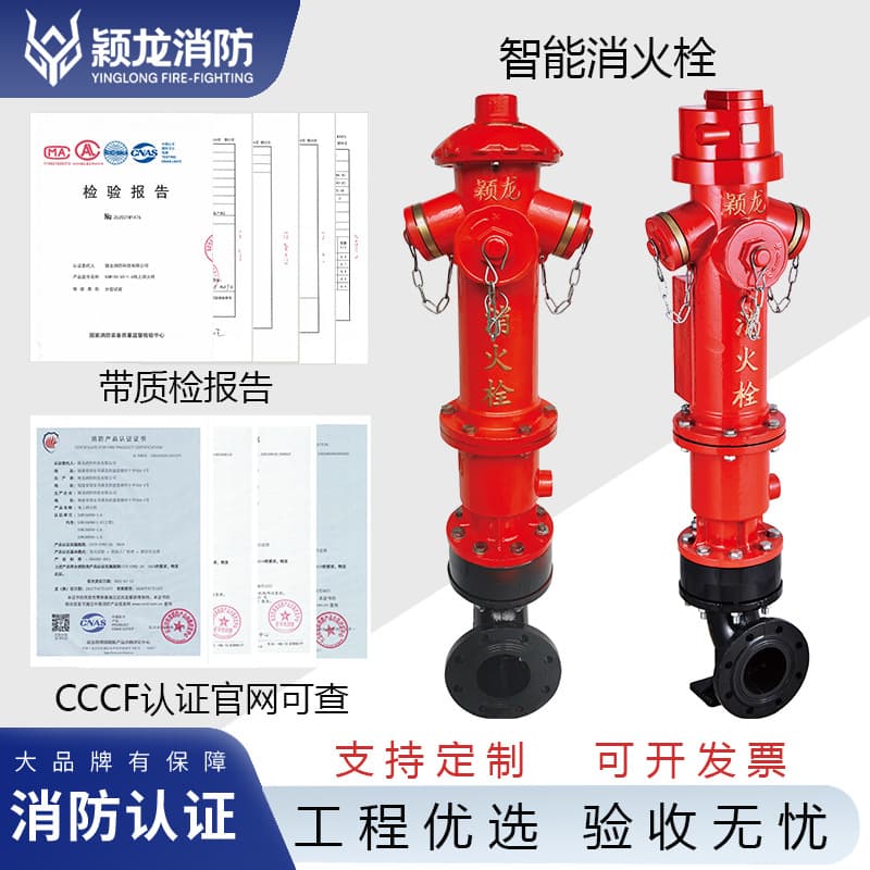 Yinglong Fire SSZN100 intelligent outdoor fire hydrant with DN100 remote flow monitoring and anti-theft features.