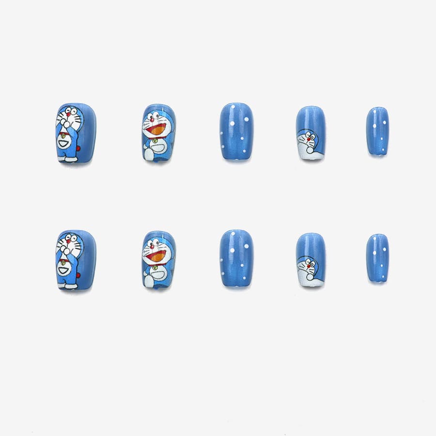 Doraemon's classic blue jingle cat childlike and cute style daily wear nails available for wholesale