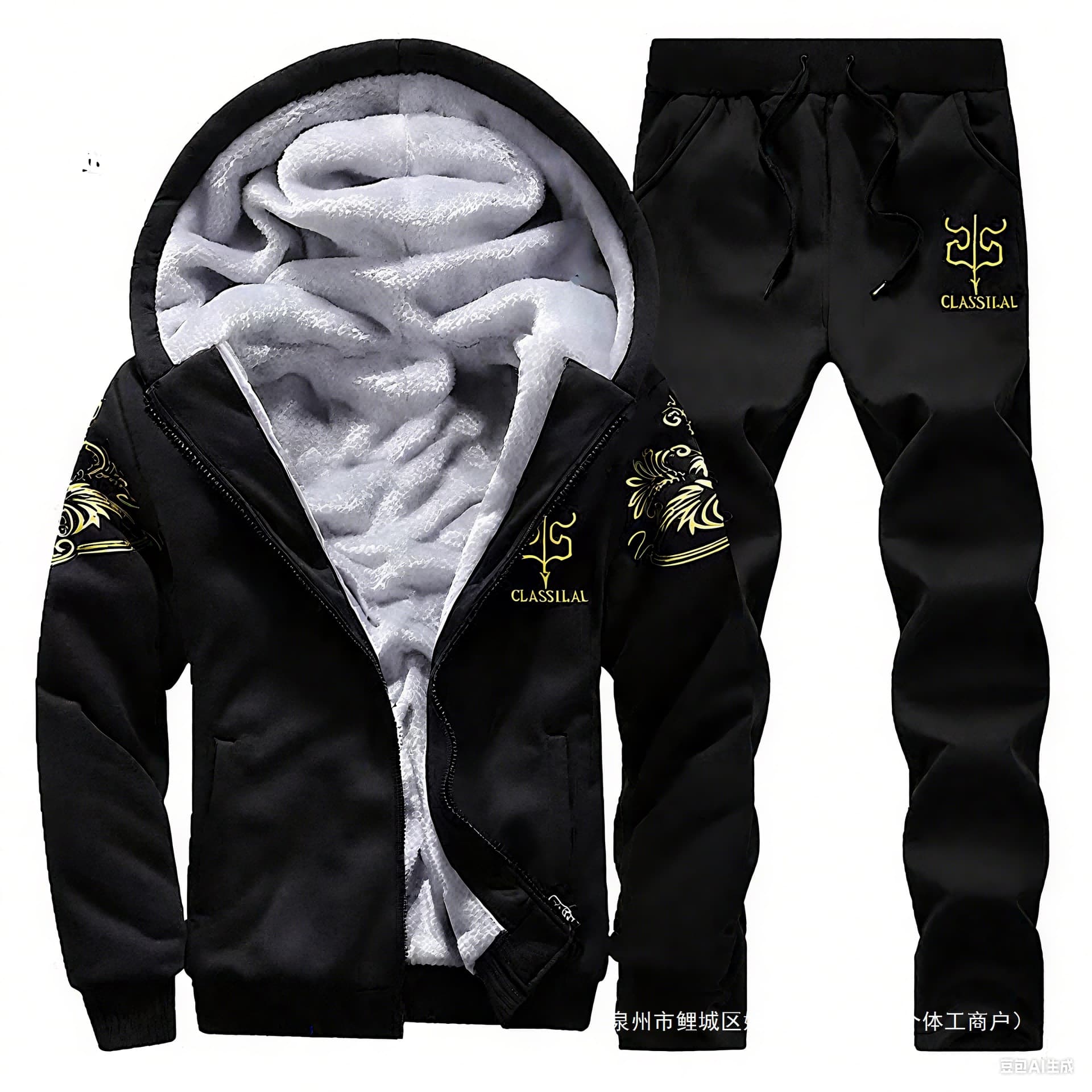 Cross-Border New Fleece-Lined Casual Set Men's Winter Wear, Sporty Thermal Hooded Two-Piece Winter Addition