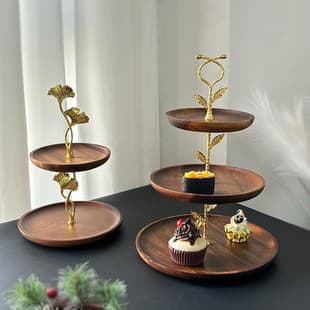 Cross-border South American Walnut Solid Wood Double-Layer Tray, Dried Fruit Plate, Fruit Tea Tray, Cake Plate, Dessert Stand, Multi-Tier Rack