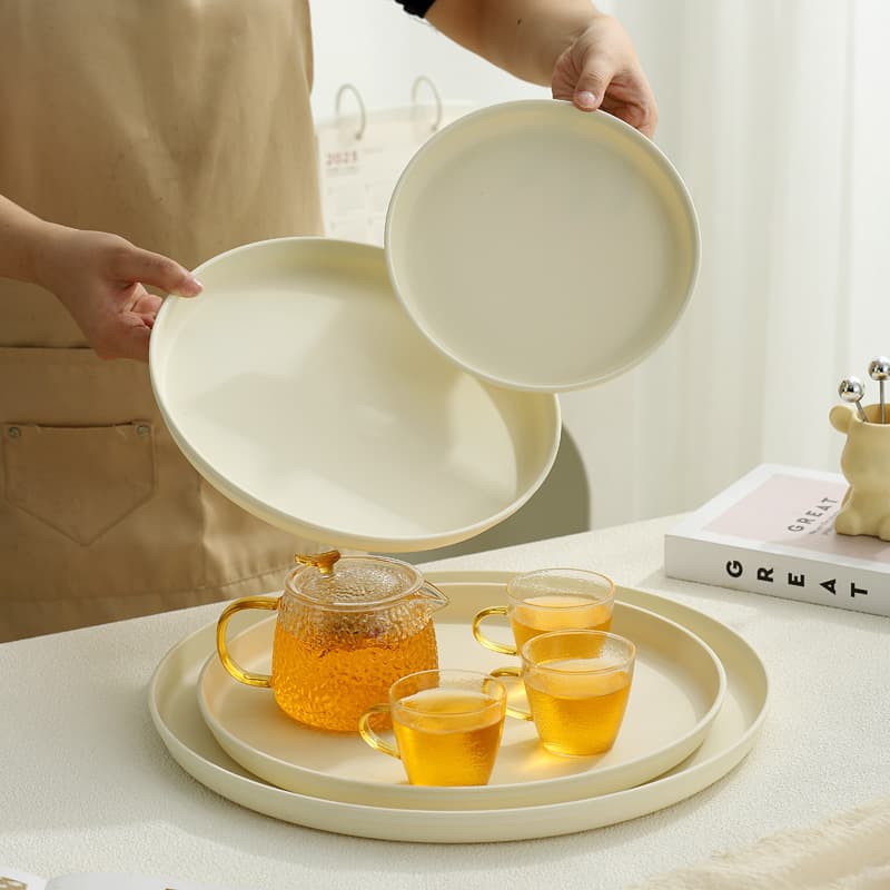 Round Cream-colored Tray for Home Use, High Aesthetics Hotel Cup and Snack Storage Serving Plate