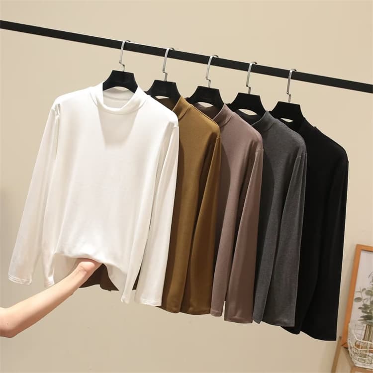 2023 new autumn style half turtleneck large size long-sleeved bottoming shirt for fat girls with simple casual long-sleeved T-shirt 826 825