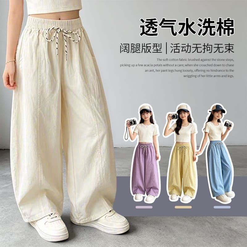 Girl's Harlow Pants 100 Washed Cotton Summer Loose Stylish Big Kids Children's Curved Knife Little Girl Casual Long Pants