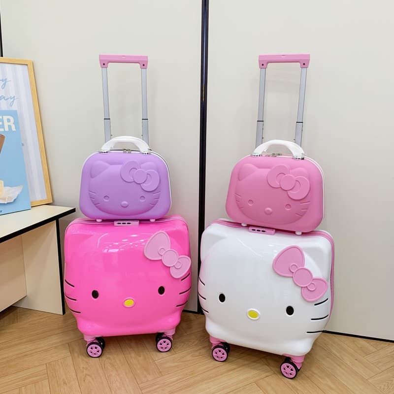 Cross-border 20-inch Hello Kitty Girls' Cartoon Trolley Case, Cute Ride-on Suitcase for Carry-on Travel