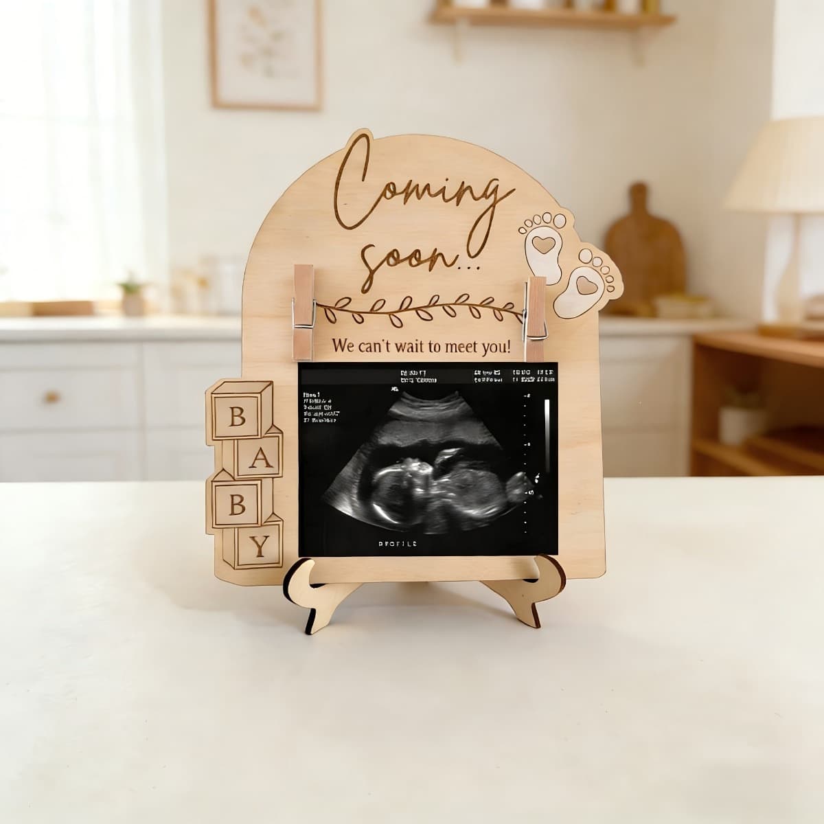 Cross-Border Creative Wooden Pregnancy Announcement Photo Frame, Gift for Husband, Dad Announcement Board, Wooden Modern Minimalist Design