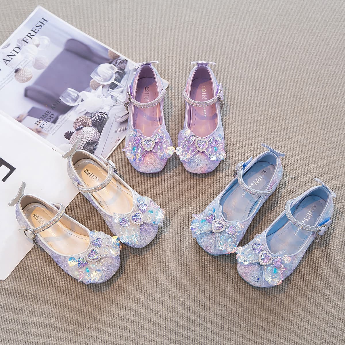 Girls Princess Shoes Sparkly High Heels 2026 New Children's Shoes Elsa Leather Shoes Spring Match Dress Crystal Shoes