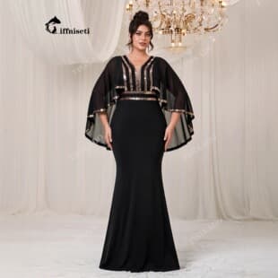 New Plus Size Dress Cape Sleeve Fitted Mermaid Long Dress Elegant Classic Fashion Evening Dress - FSSN1313