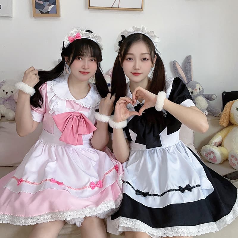 Pink and white/black and white two-tone bow tutu skirt, perfect for anime conventions, cosplay, best friend outfits, themed parties, and everyday light Lolita fashion.