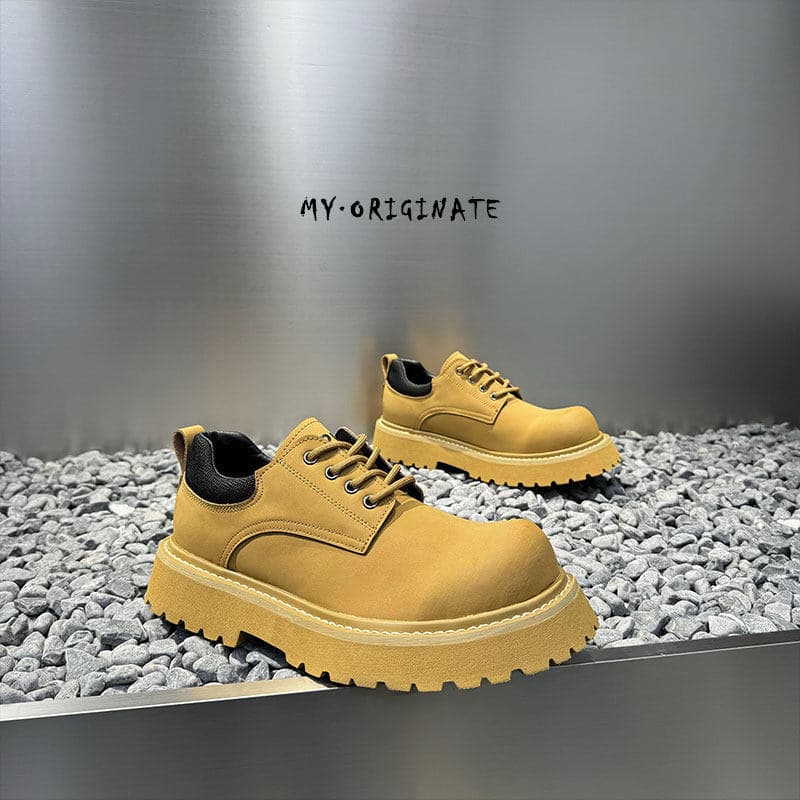 Men's Low-Top Thick-Sole Yellow Boots 2024 Autumn New Style Big-Toe Leather Shoes Lightweight Versatile Trendy flm