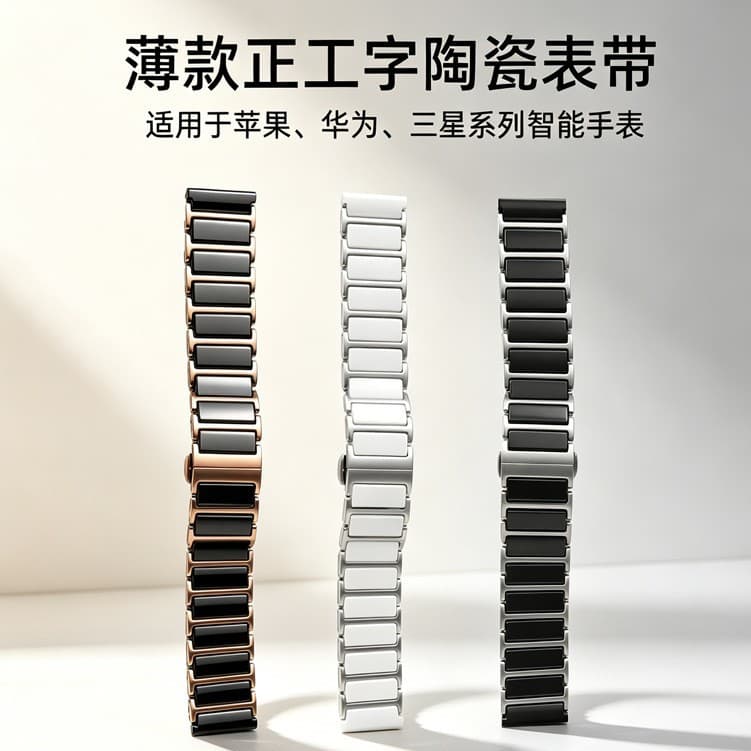 Universal I-beam stainless steel ceramic watch strap suitable for Apple Samsung Huawei smart watch men's and women's ceramic watch strap