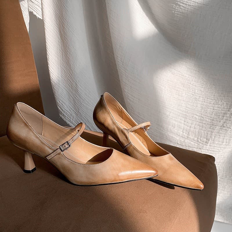Washed Top Layer Cowhide Pointed Toe Thin Heel Sexy Elegant Comfortable High Heels 2026 Spring New Korean Style Shoes