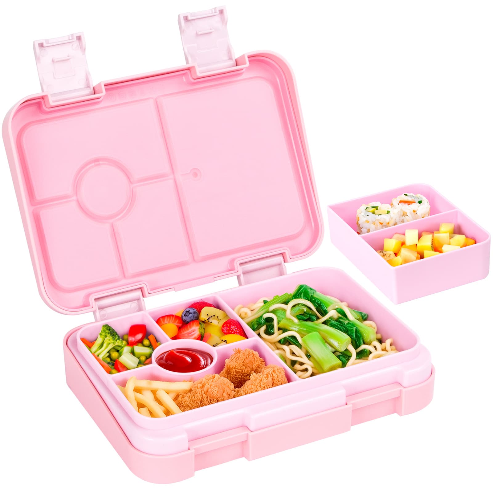 Cross-border 810ml Large Capacity Kids Lunch Box with Double Buckle PP Compartment Bento Box, Portable Lunch Box Microwave Safe and Fresh-Keeping