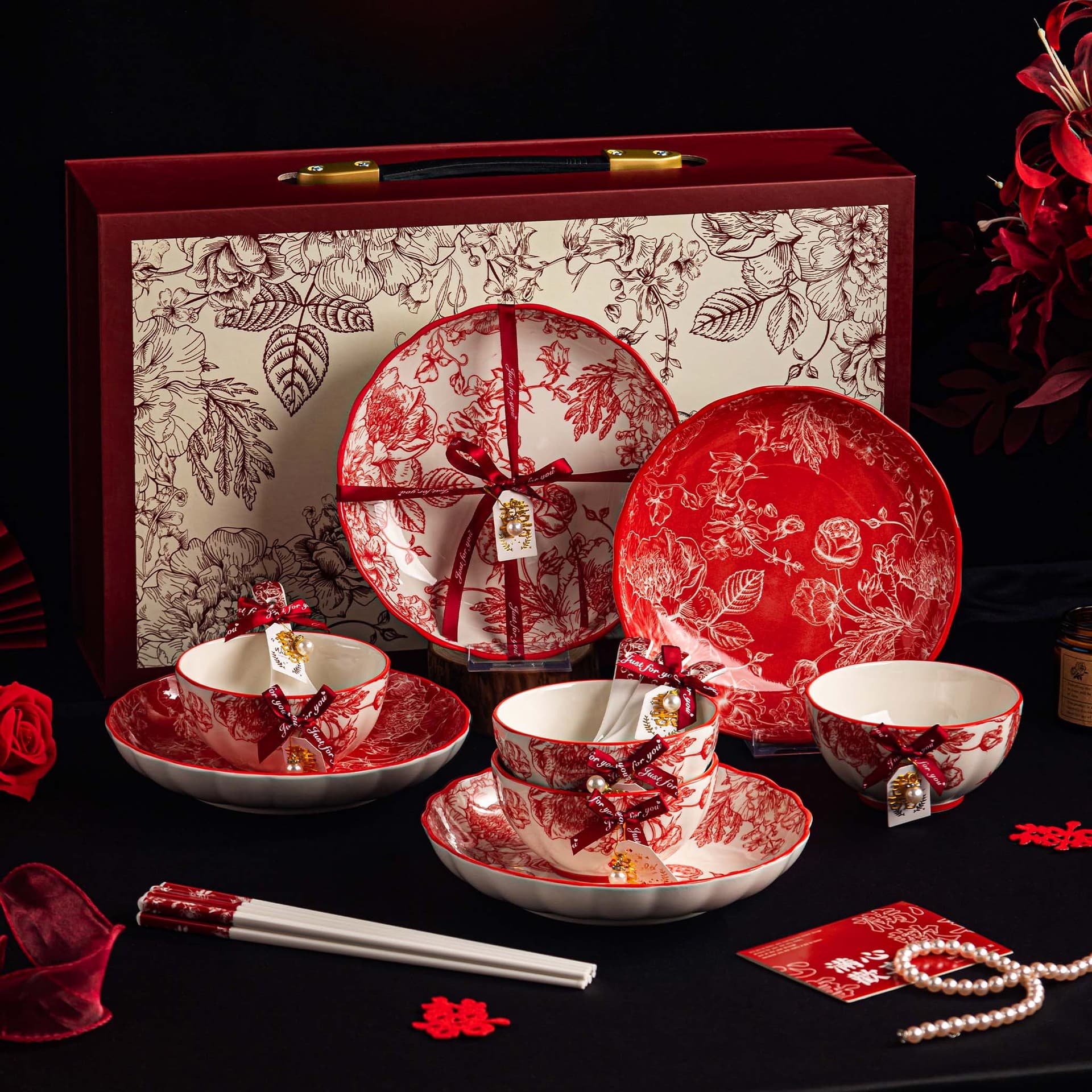 Rose Queen Ceramic Tableware Bowl Plate Dish Gift Set Wedding Gift Bridesmaid Engagement High-Aesthetic Gift Box