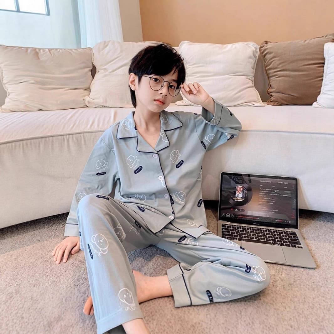 Boys Cotton Pajamas Long Sleeve Long Pants Set Spring Autumn Wearable Cardigan Home Clothes Medium Large Children Boy's Sleepwear