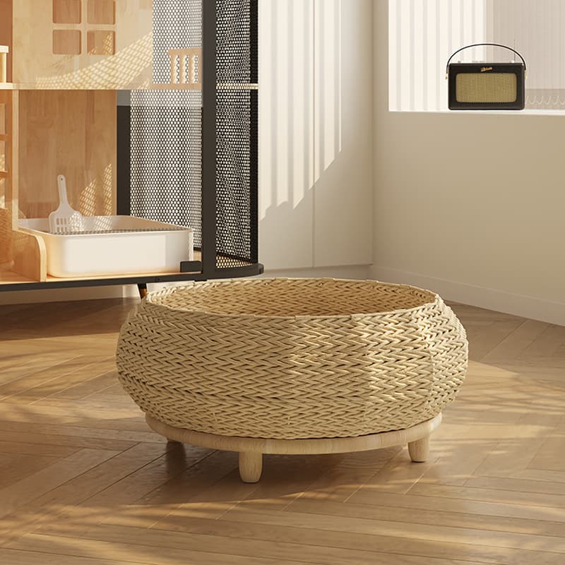 Drop Shipping Cat Woven Cat Bed Solid Wood Cat Sleeping Pet Supplies Round Cat Dog Cushion Solid Wood Cat Bed