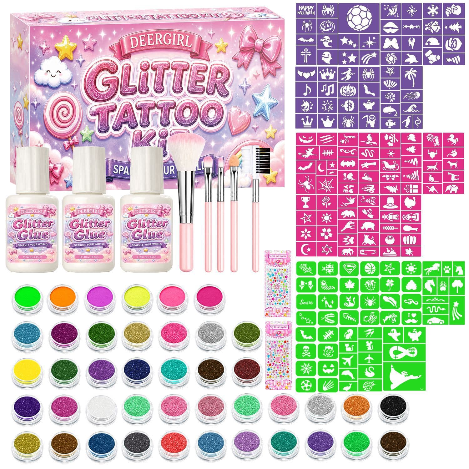 Deer Girl Loose Powder Tattoo Set Luminous Diamond Glitter Powder Tattoo Set Holiday Gift Party Party Cross Border