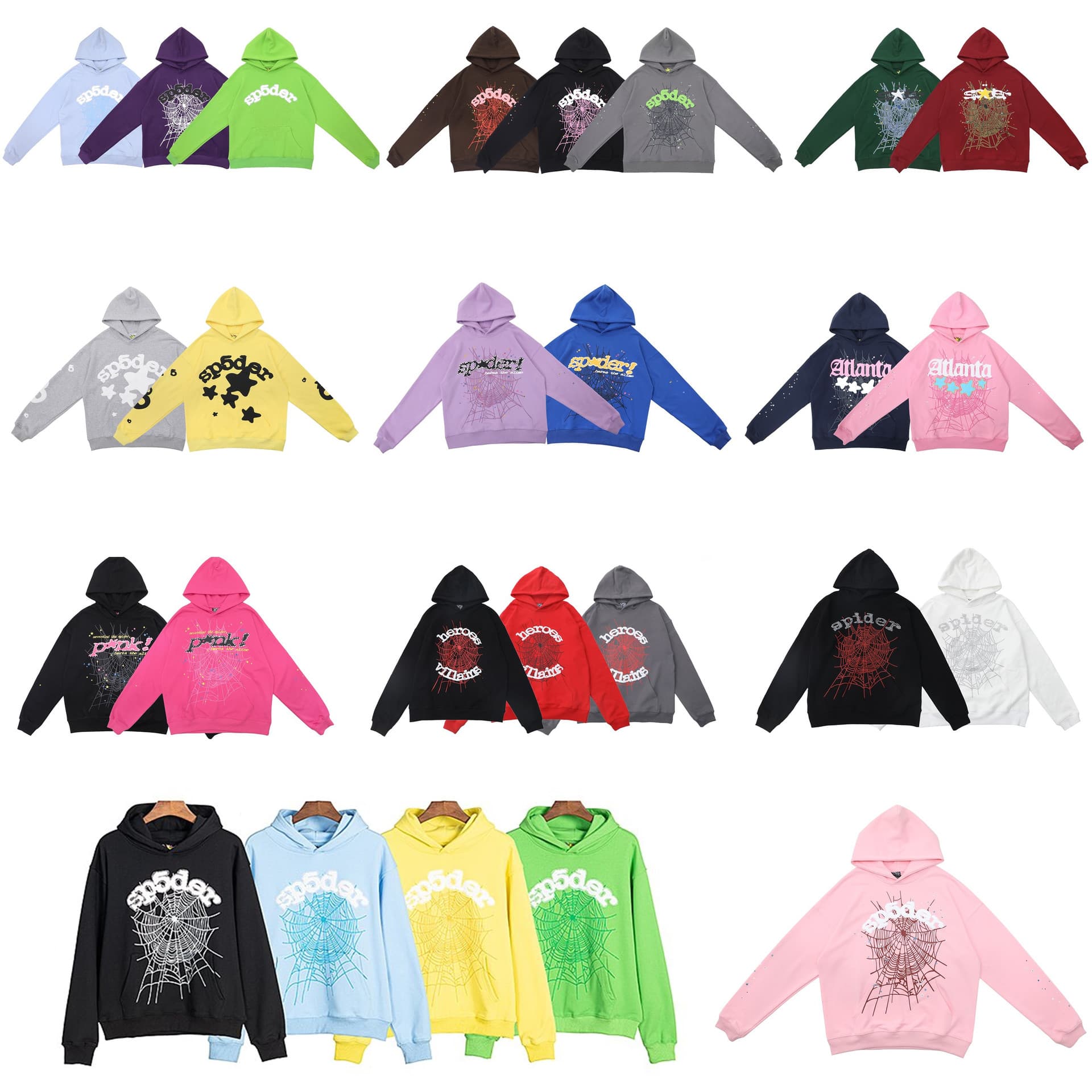 Sp5der Hoodie Cross-Border American Style High-Quality Spider Web Foam Letter Hoodie Loose Unisex Set