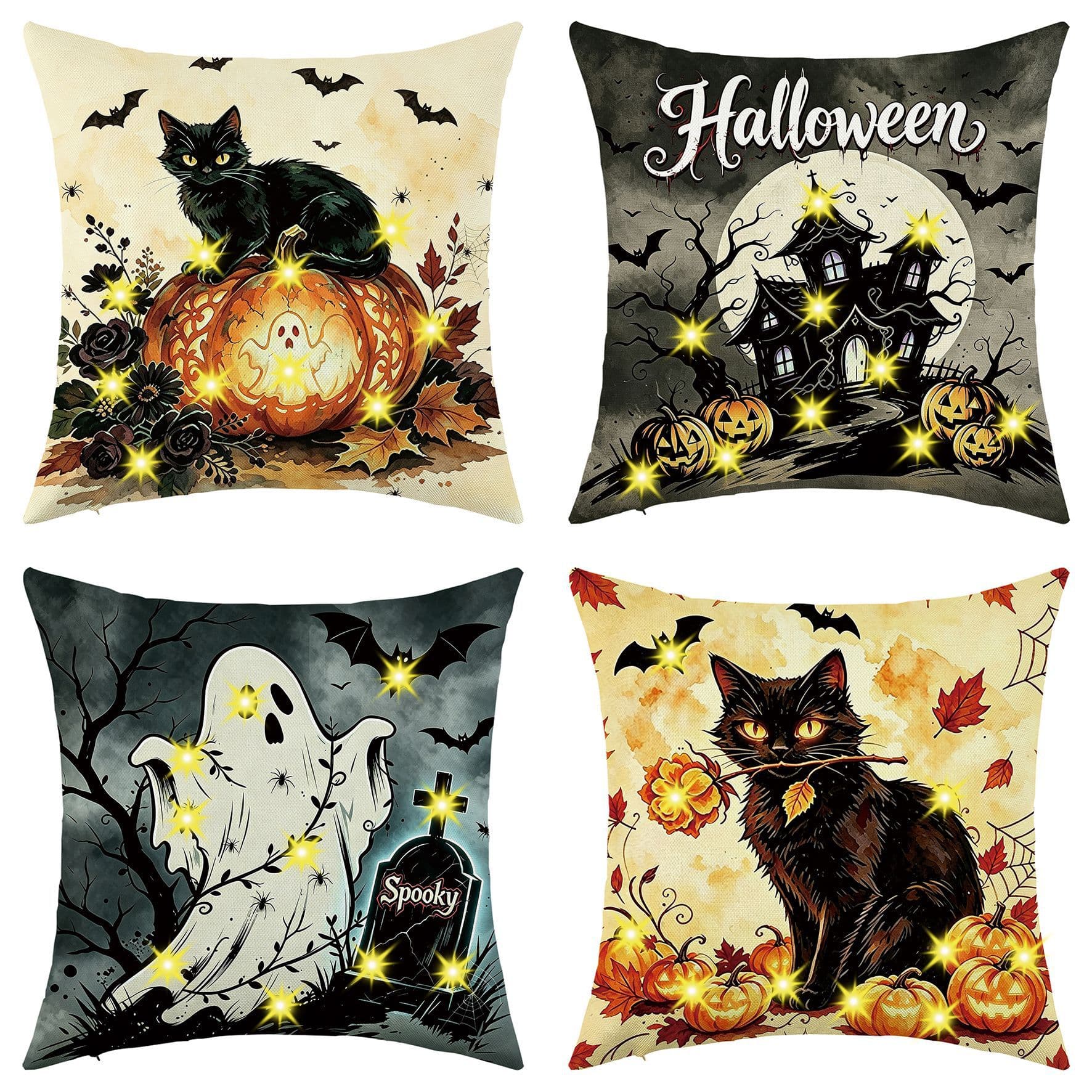 New Amazon Halloween Glowing Pumpkin Scary Ghost Skull Pillow Cover with LED Light Sofa Pillow