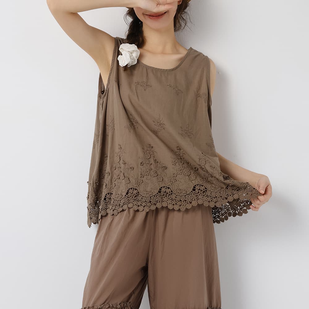 Embroidered Lace Vest Cotton Undershirt Sleeveless Blouse Summer New Literary Inner Layering Camisole Women Babydoll Top