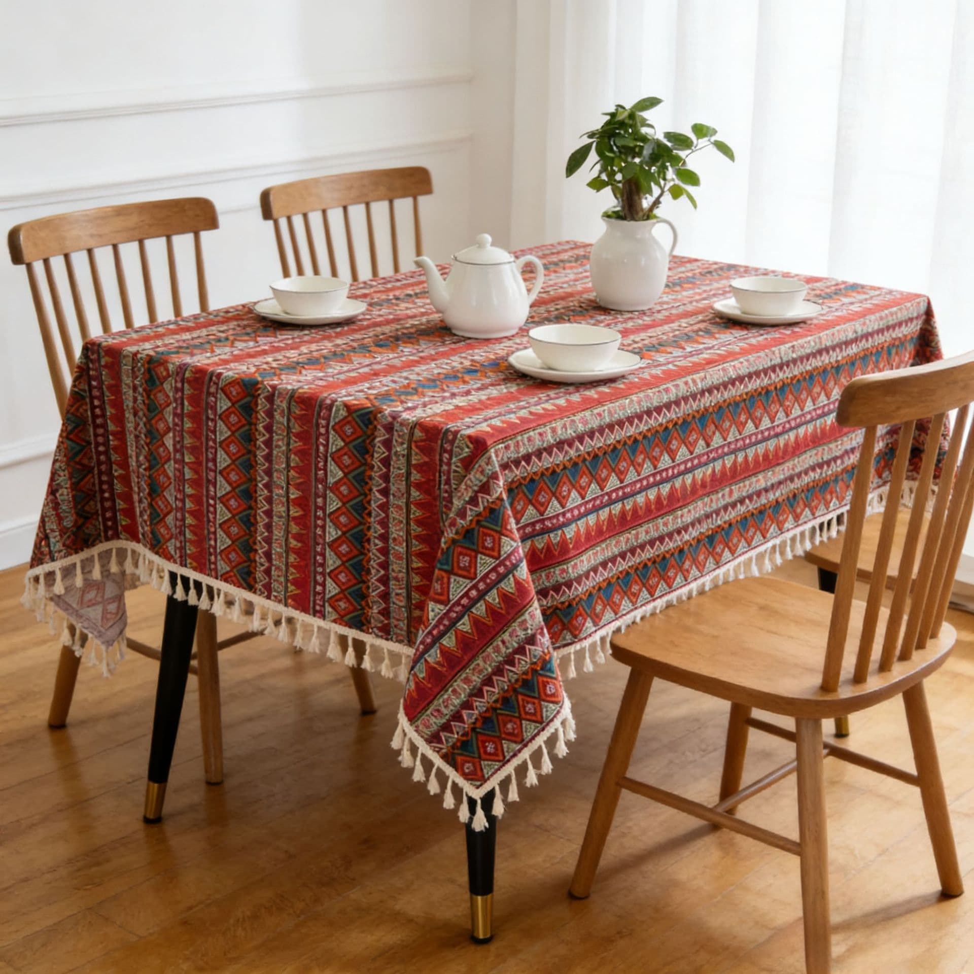 Ethnic Style Tablecloth Retro Bohemian Print Cotton Linen Dining Table Cloth Coffee Table Cover Rectangular Tablecloth Wholesale