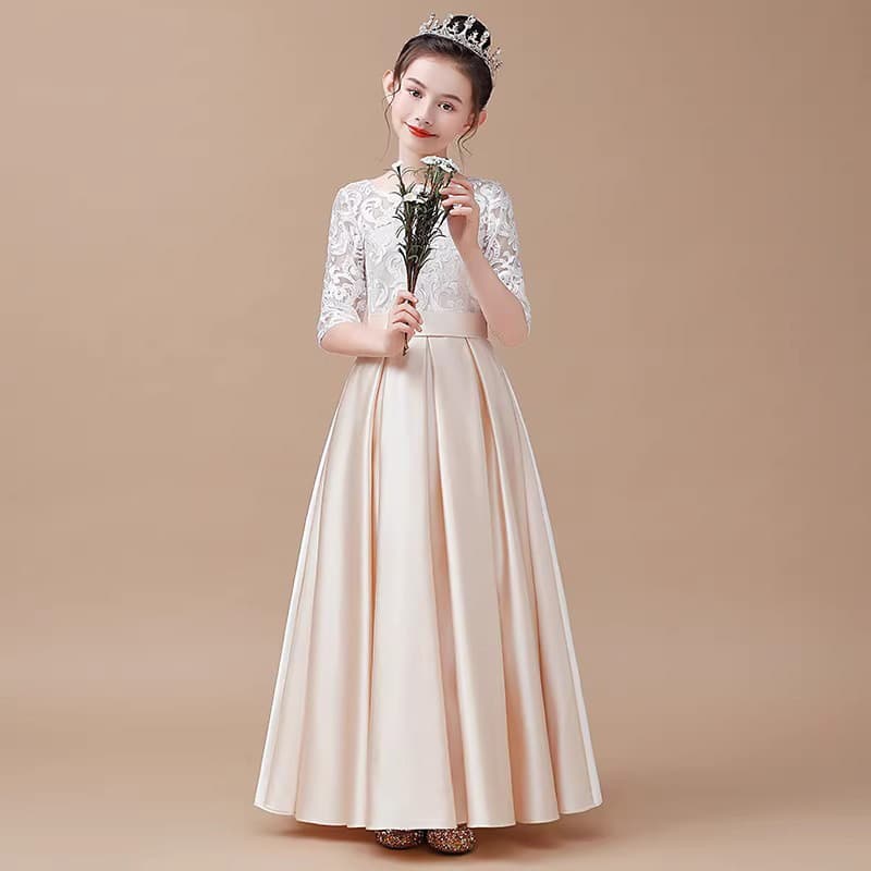 Girls Black Princess Dress for Piano and Violin Performances, Children's Choir Concert Gown for Older Kids