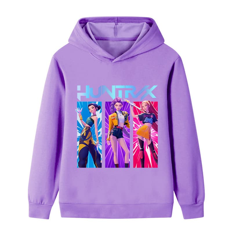 Kpop Witch Hunter Girl Group Print Pattern Hoodie Sweatshirt for Kids Boys Girls Black Color Blue Red Cotton