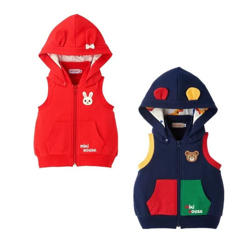 【Early Shipment】23 Fall/Winter Trendy Brand High-End Custom Kids' Wear MIKI Bear Bunny Hooded Children's Cotton Color-Blocked Vest