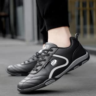 Wholesale Cross-Border Men's Leather Big Size Flat Soft Sole Sports Shoes Fashion Trend Running Shoes Casual Travel Shoes
