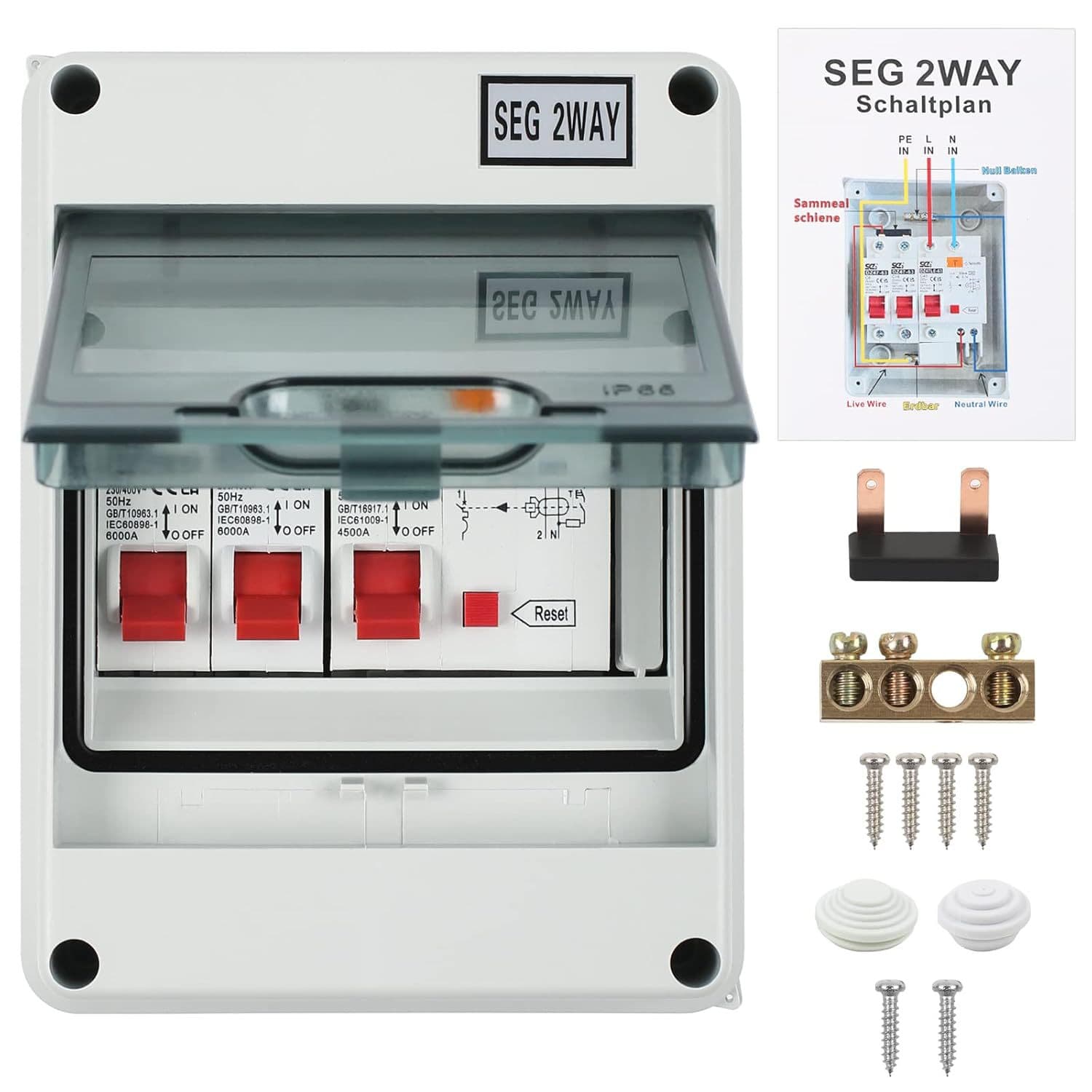 Surface-Mounted Fuse Box 2-Way Circuit Breaker, IP65 Under