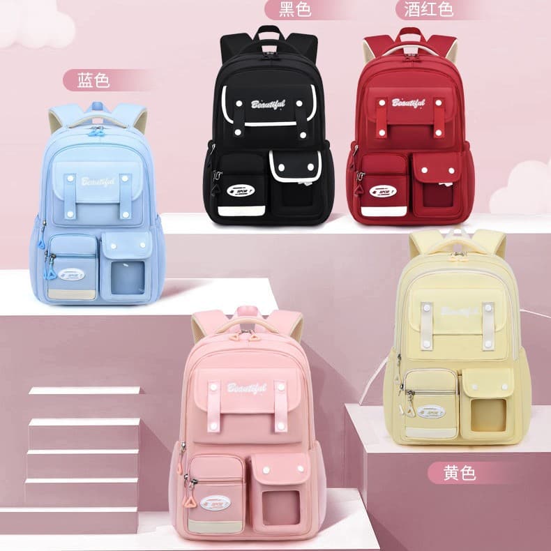 New Lightweight Burden-Relieving Elementary School Backpack Large Capacity Kids Double Shoulder Bag Travel Backpack for Middle and High School Students Women's Bag